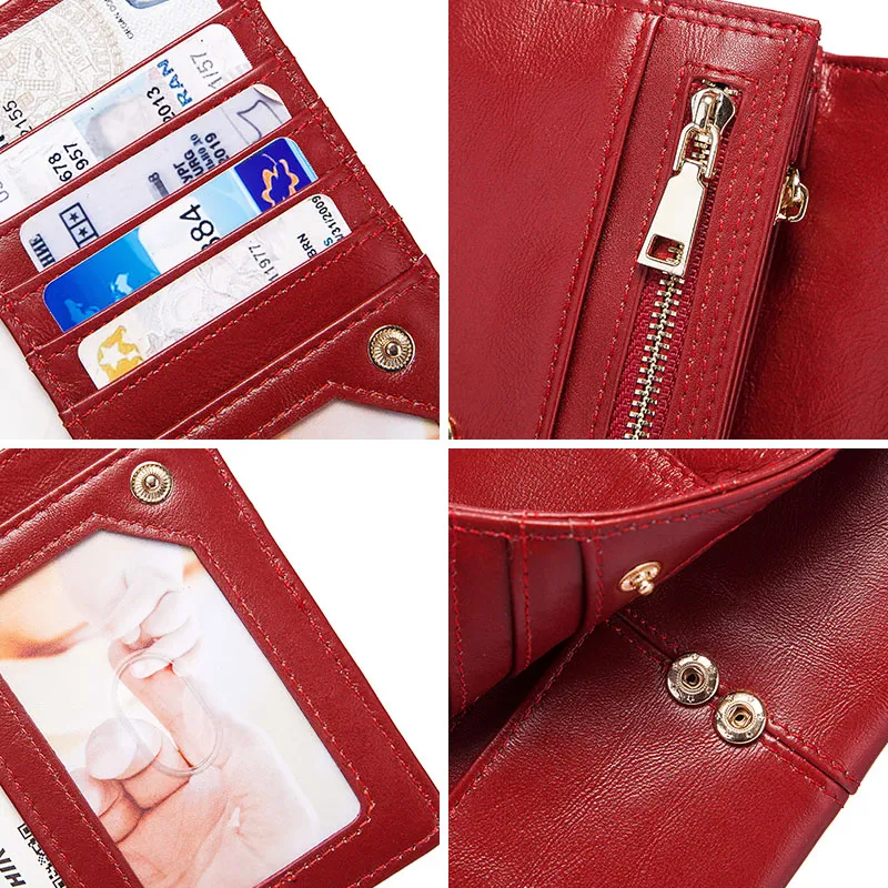 Fashion Ladies Genuine Leather Long Wallet / Clutch with Card Case and Hasp