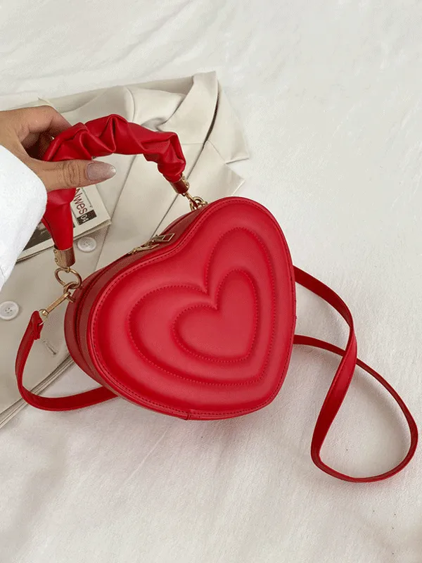 Faux Leather Zipper Heart Shape Bag