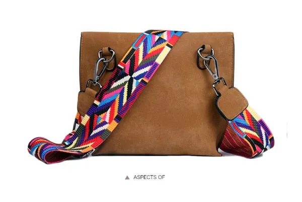 Female Stylish Tassel Trim Scrub PU Crossbody Bags With Colorful Strap