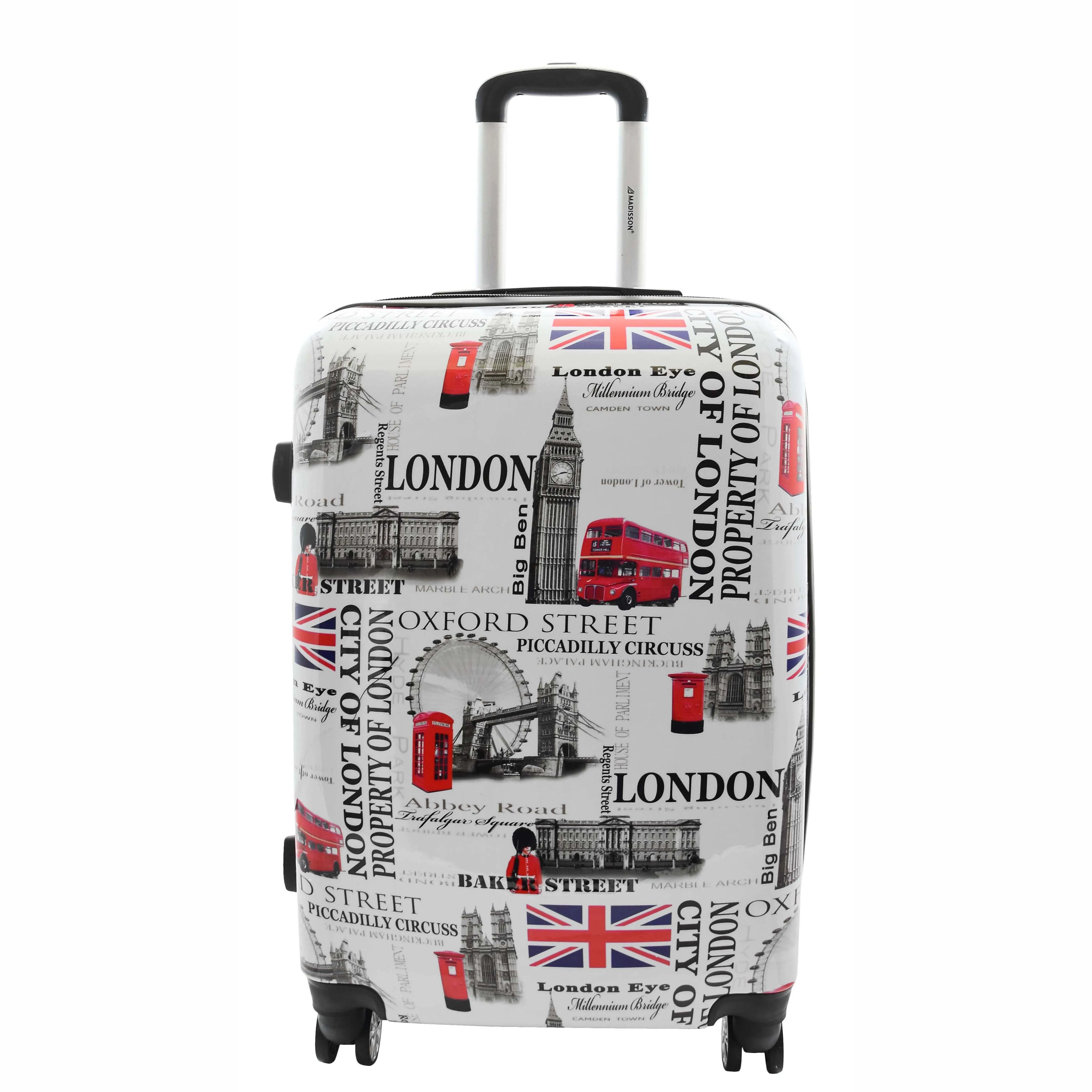 Four Wheels Hard Shell London City Print Suitcase Lockable Travel Luggage