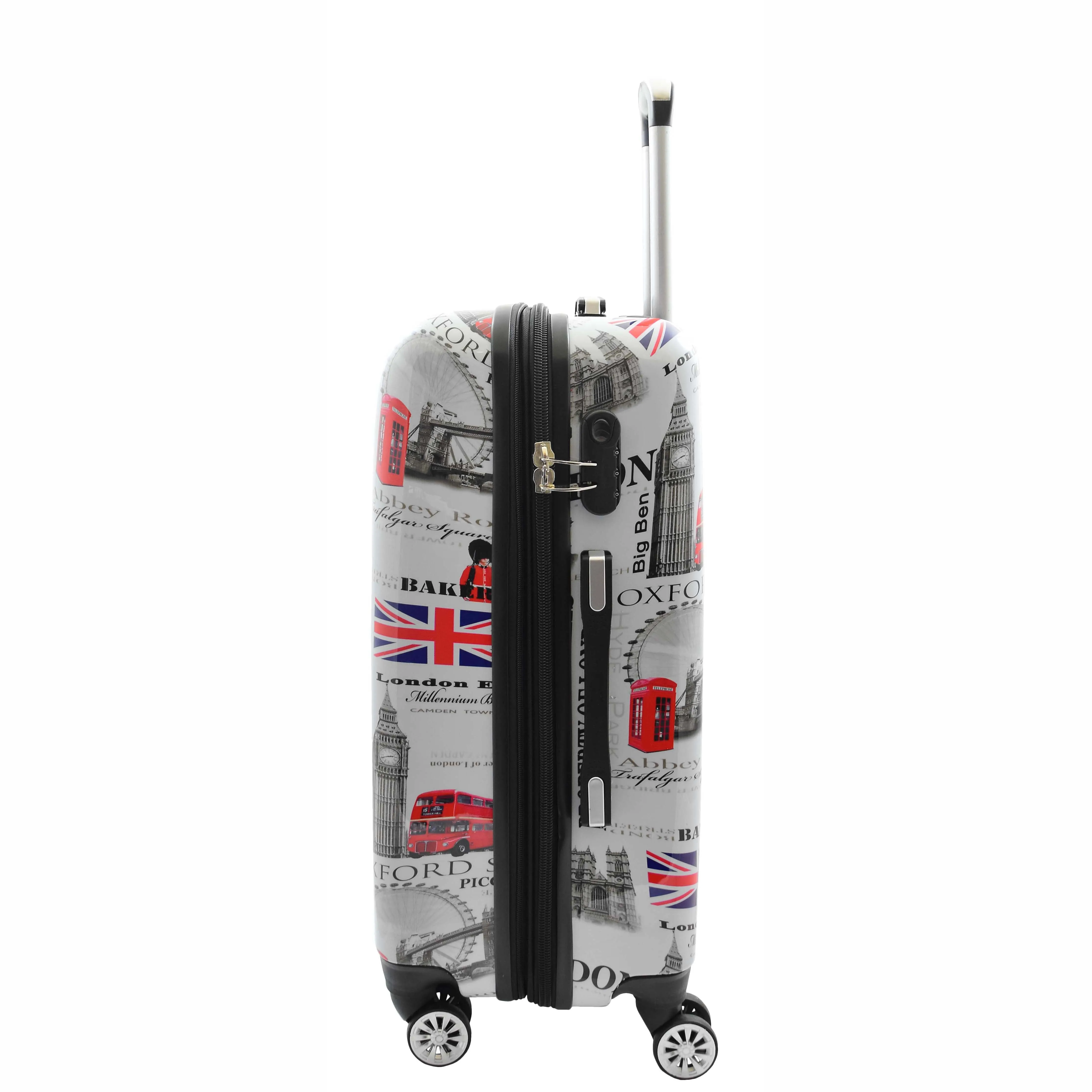 Four Wheels Hard Shell London City Print Suitcase Lockable Travel Luggage