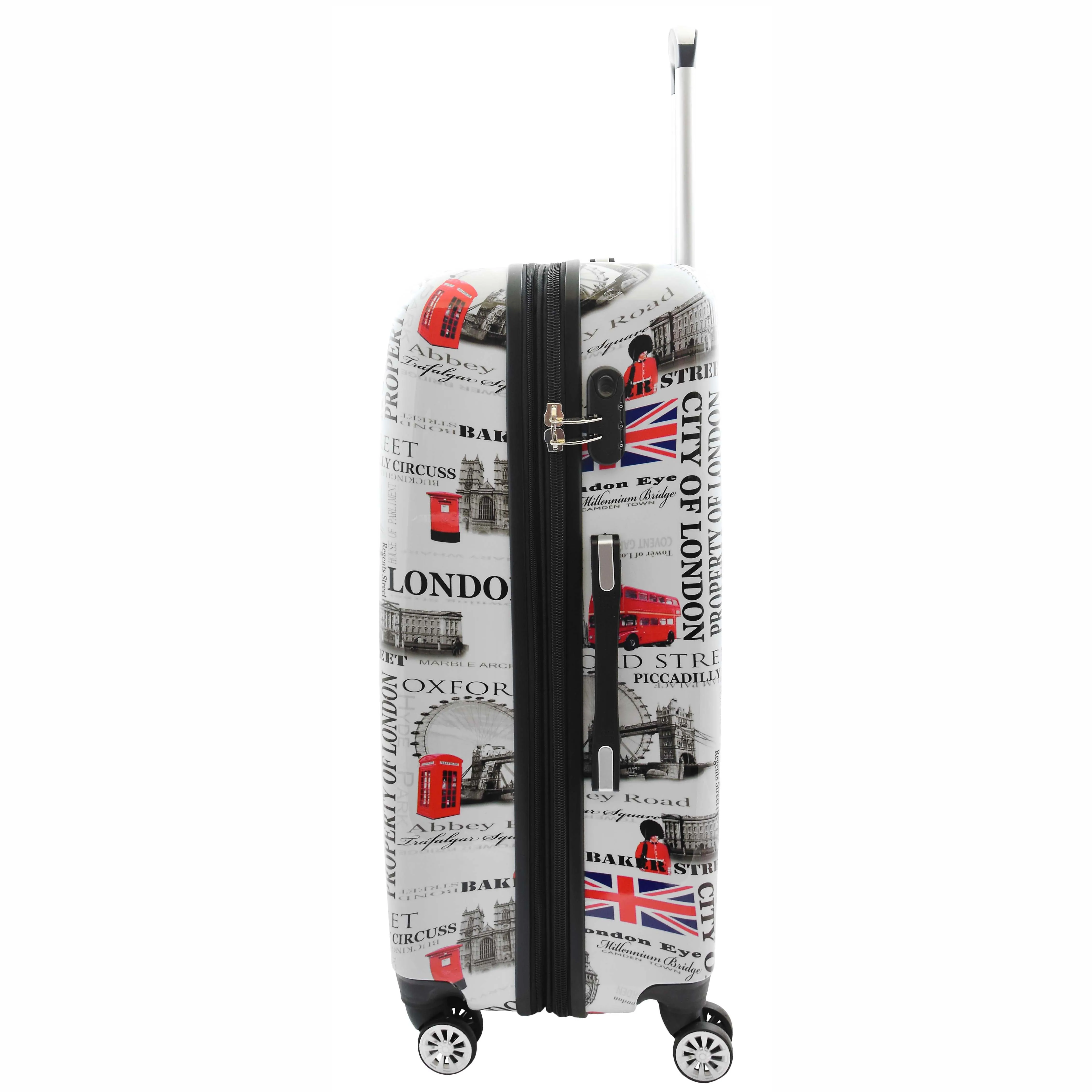 Four Wheels Hard Shell London City Print Suitcase Lockable Travel Luggage