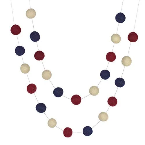 Fourth of July Felt Ball Garland- Burgundy, Navy, Almond