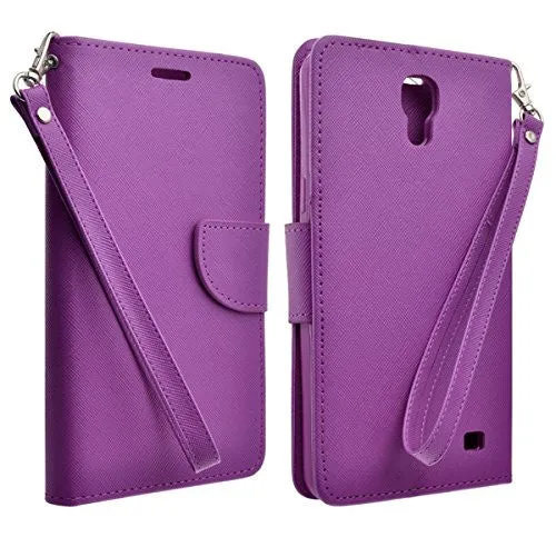 Galaxy Mega 2 Case, Wrist Strap Magnetic Fold[Kickstand] Pu Leather Wallet Case with ID & Credit Card Slots for Samsung Galaxy Mega 2 - Purple