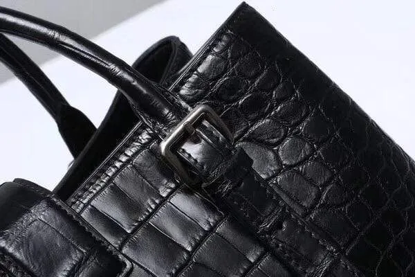 Genuine Crocodile  Leather Top Handle Tote With Crossbody Strap Black