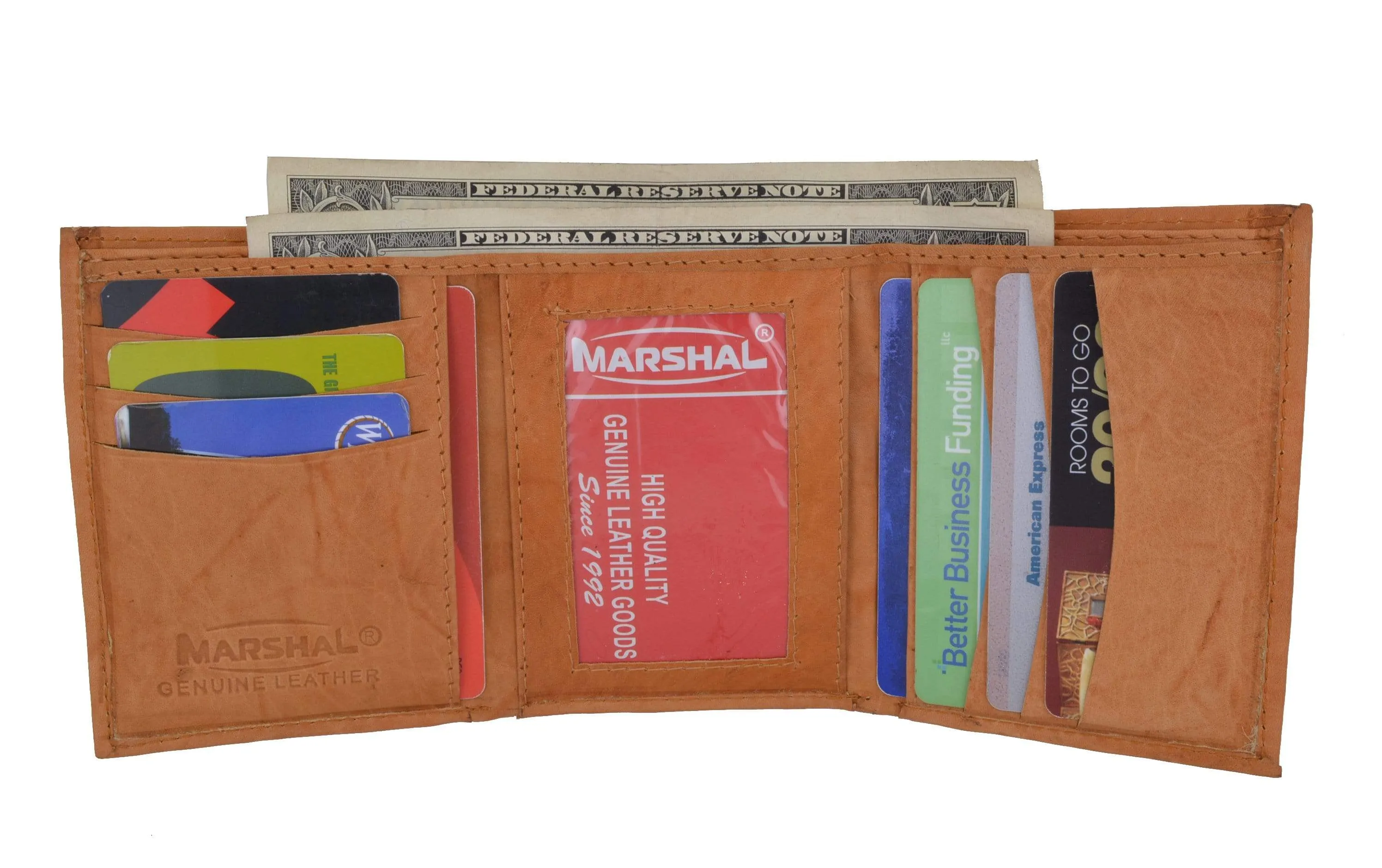 Genuine Leather Trifold ID Credit Card Holder Wallet Mens 3555 CF