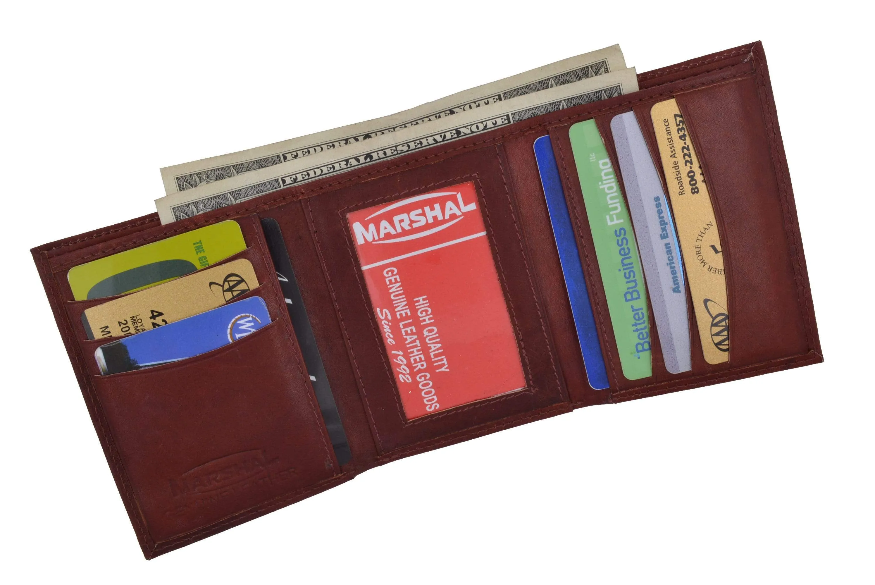 Genuine Leather Trifold ID Credit Card Holder Wallet Mens 3555 CF