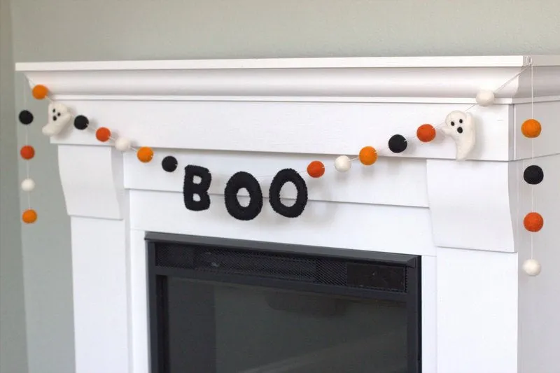 Ghost BOO Halloween Felt Garland- Orange & Black