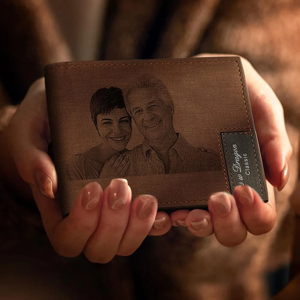 Gifts for Him Men's Custom Photo Engraved Wallet