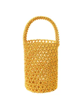 Golda metallic beads bucket bag in gold