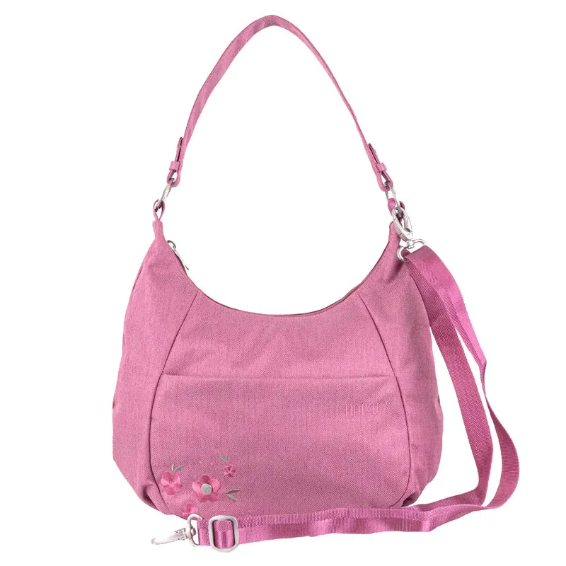 Haiku Amble Hobo Bag in Stone Gray, Cherry Blossom, Black in Bloom, Blackberry & River Rock Blue