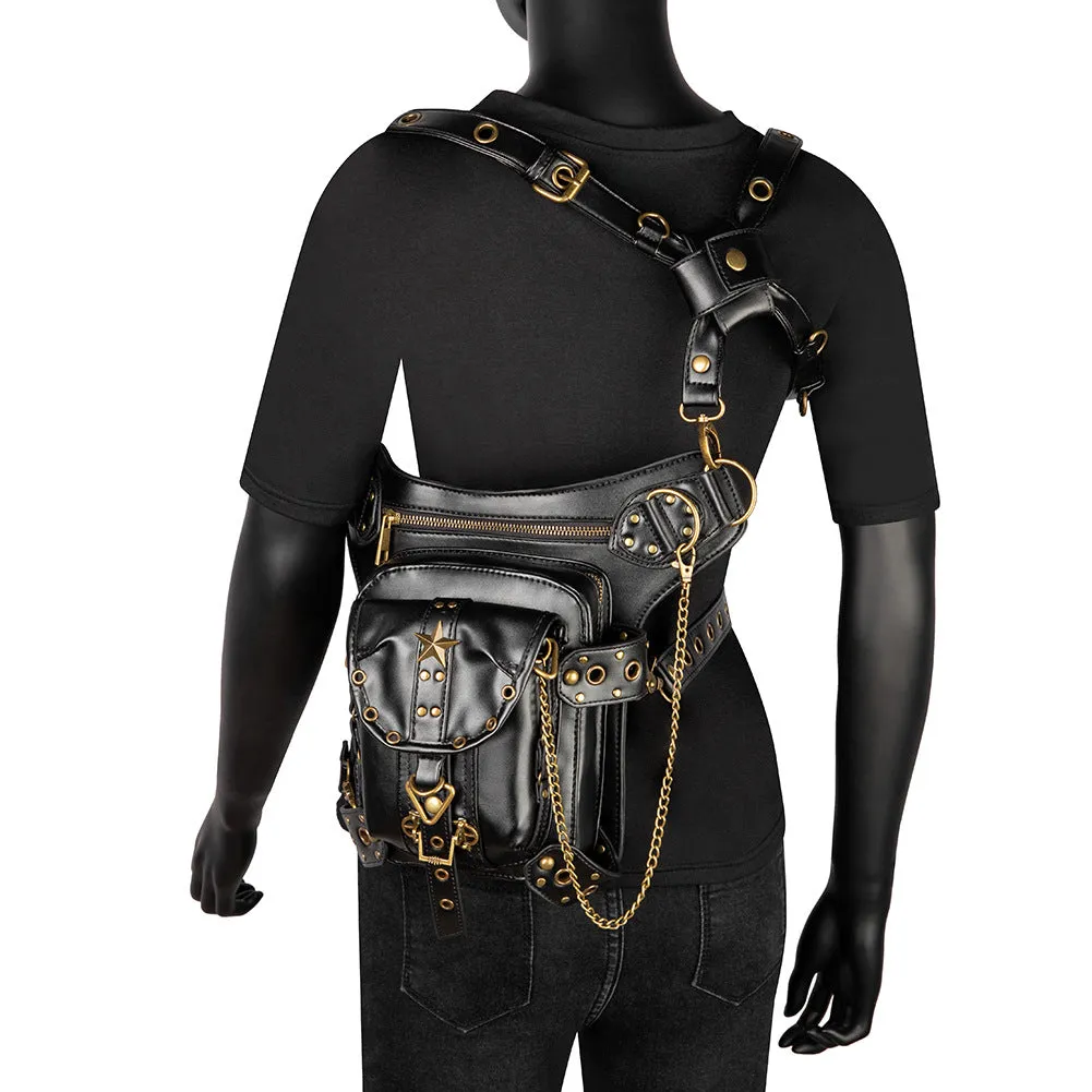 Halloween Steampunk Retro Motorcycle Rock Gothic Shoulder Waist Leg Bags Packs