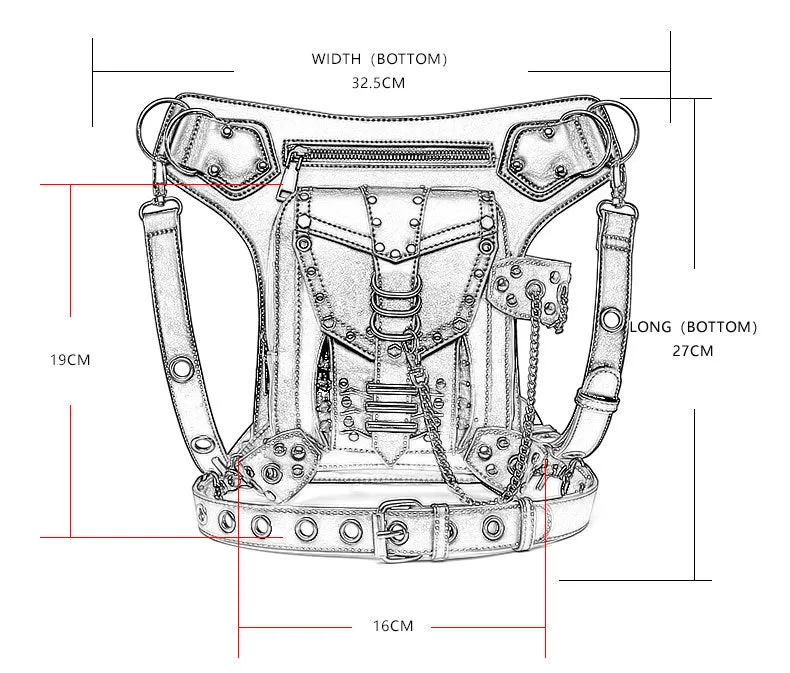 Halloween Steampunk Retro Motorcycle Rock Gothic Shoulder Waist Leg Bags Packs