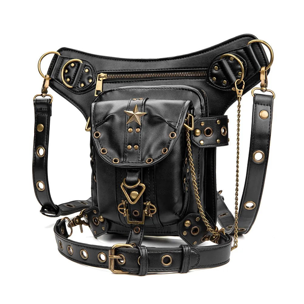 Halloween Steampunk Retro Motorcycle Rock Gothic Shoulder Waist Leg Bags Packs