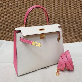 Hermès Kelly HSS 25 Craie/Rose Azalee Sellier Epsom Gold Hardware GHW