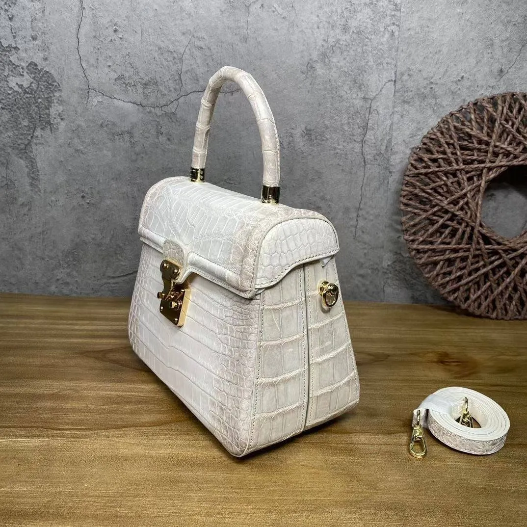 Himalaya White  Crocodile Skin Leather Top Handle Bags