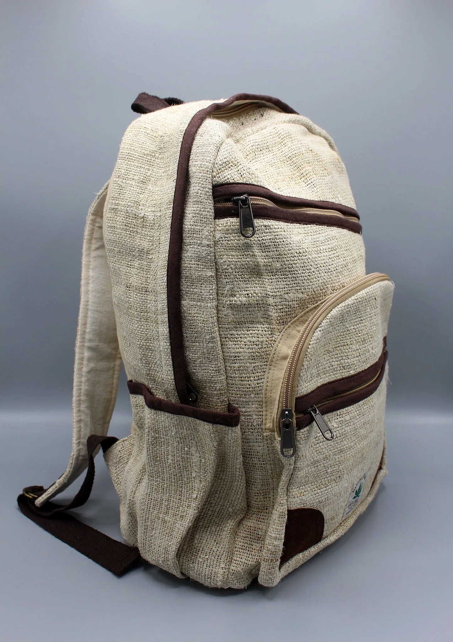 Himalayan Pure Hemp Backpack Leather Edging