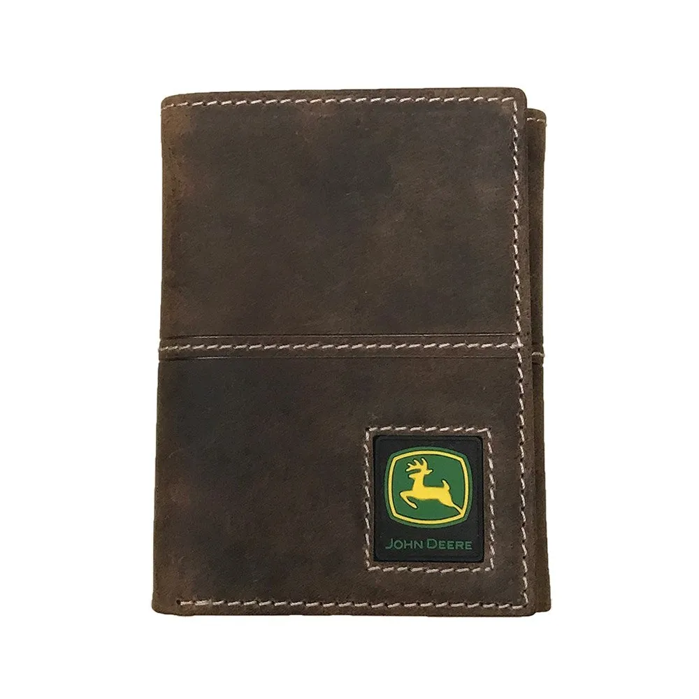 John Deere Brown Distressed Leather Tri-fold Wallet