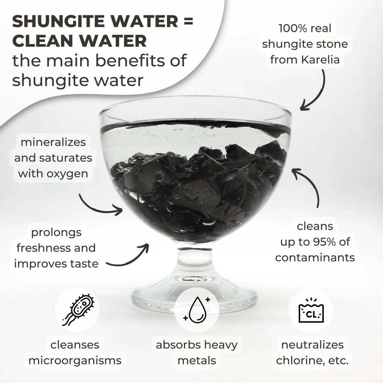 Karelian Heritage Elite Shungite 0.1 lb (50 Grams) Water Purification Set (4-15 mm Stones) ES83