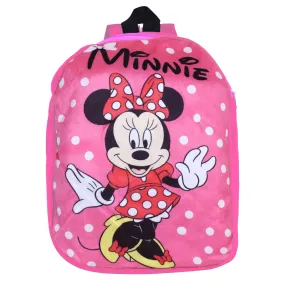 Kuber Industries Disney Minnie Backpack | 2 Compartment Velvet School Bag | Dot Print School Bag for Kids | Kids School Backpack | Backpack for School | Pink