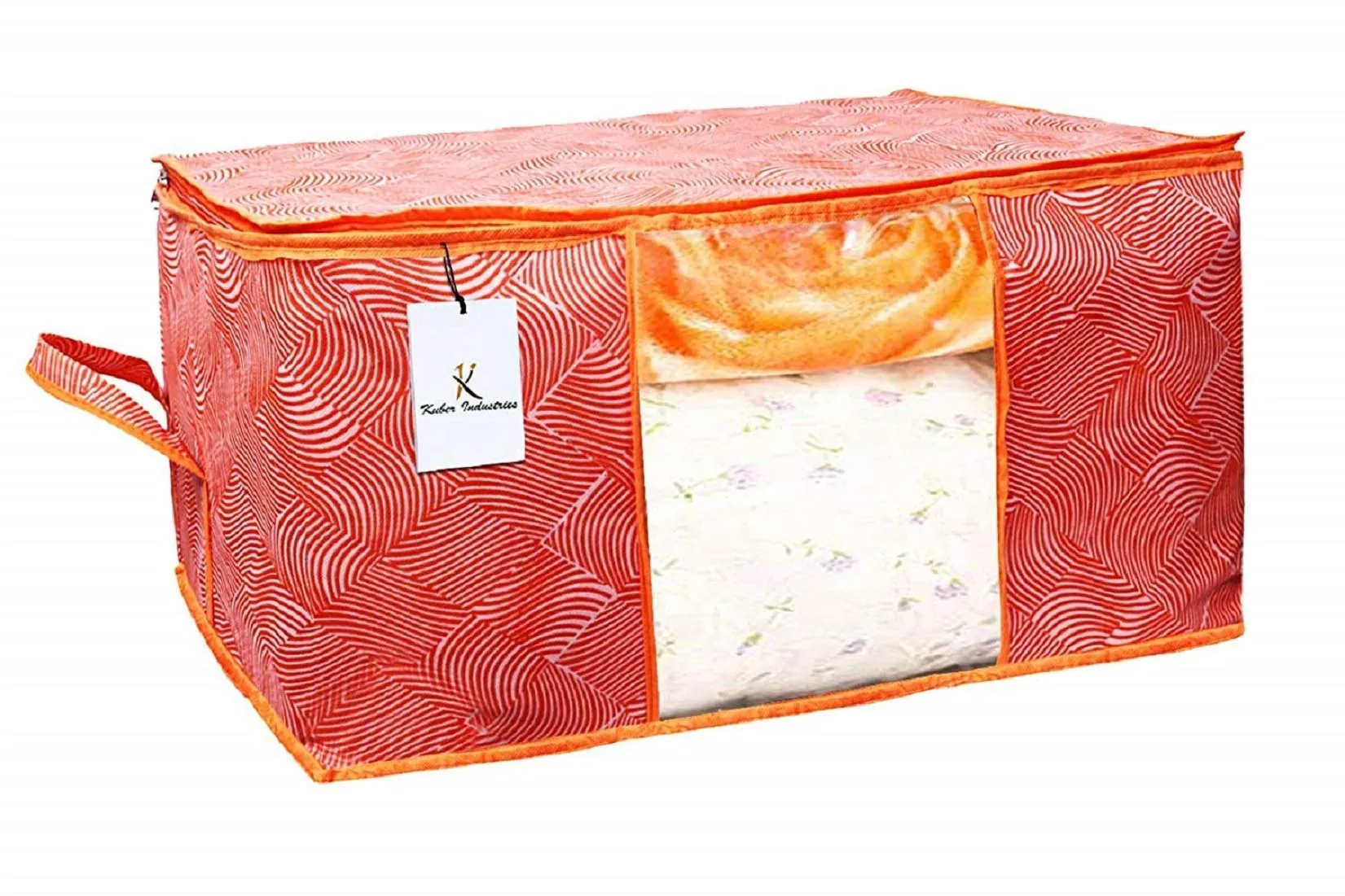 Kuber Industries Laheriya Printed Non Woven 3 Pieces Saree Cover and 2 Pieces Underbed Storage Bag, Cloth Organizer for Storage, Blanket Cover Combo Set (Orange) -CTKTC38694