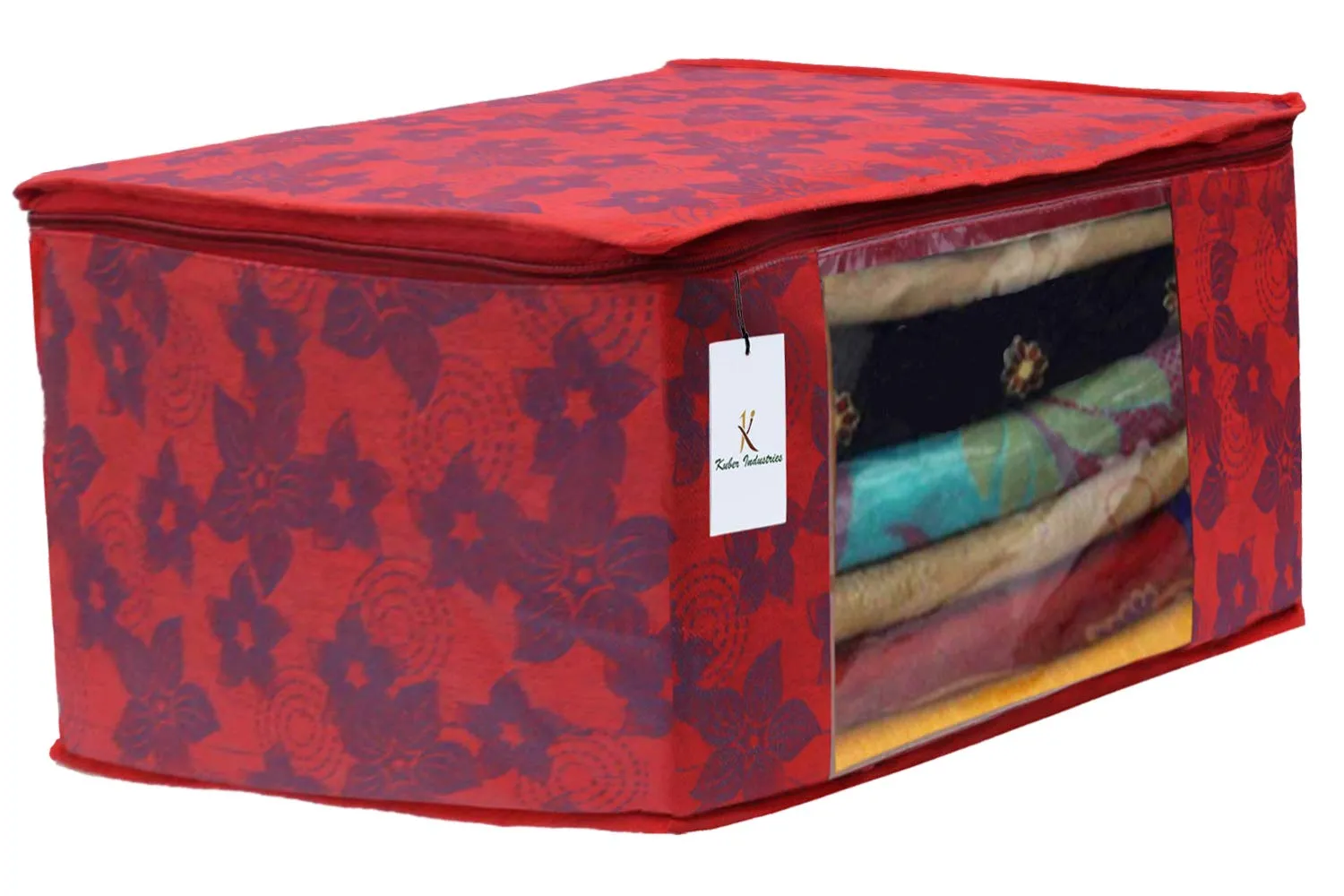 Kuber Industries Metalic Printed 6 Piece Non Woven Saree Cover and 6 Pieces Underbed Storage Bag, Storage Organiser, Blanket Cover, Brown & Red -CTKTC42474