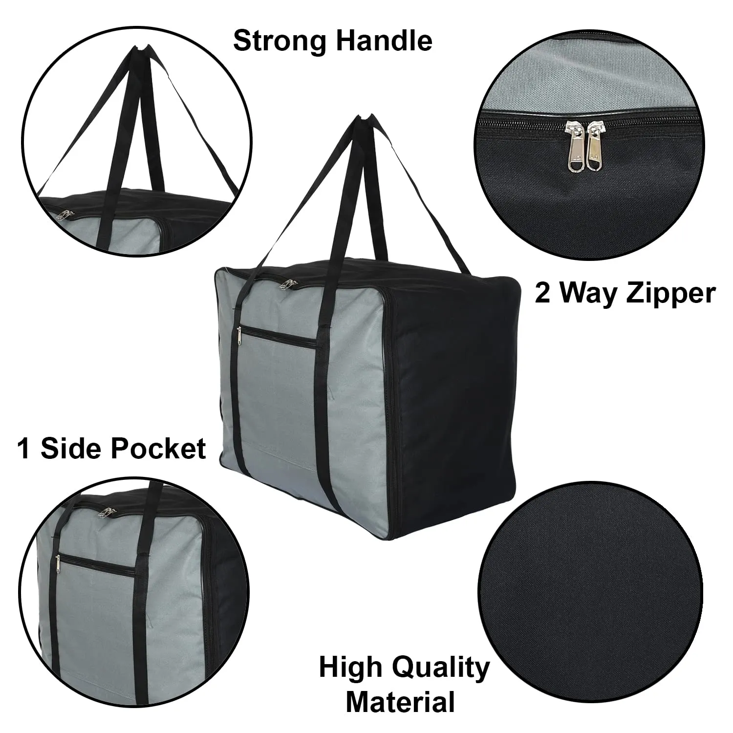 Kuber Industries Moisture Proof Wardrobe Organizer Storage Bag For Clothes With Zipper Closure and Handle (Grey & Black)-HS43KUBMART26661