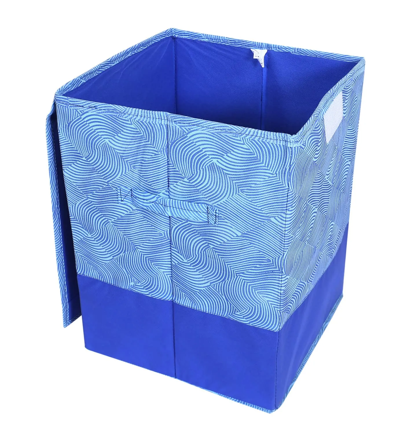 Kuber Industries Multiuses Leheriya Print Non-Woven Laundry Basket, Clothes Hamper For Laundry Closet, Bedroom, Bathroom With Lid & Handles Pack of 2 (Blue)