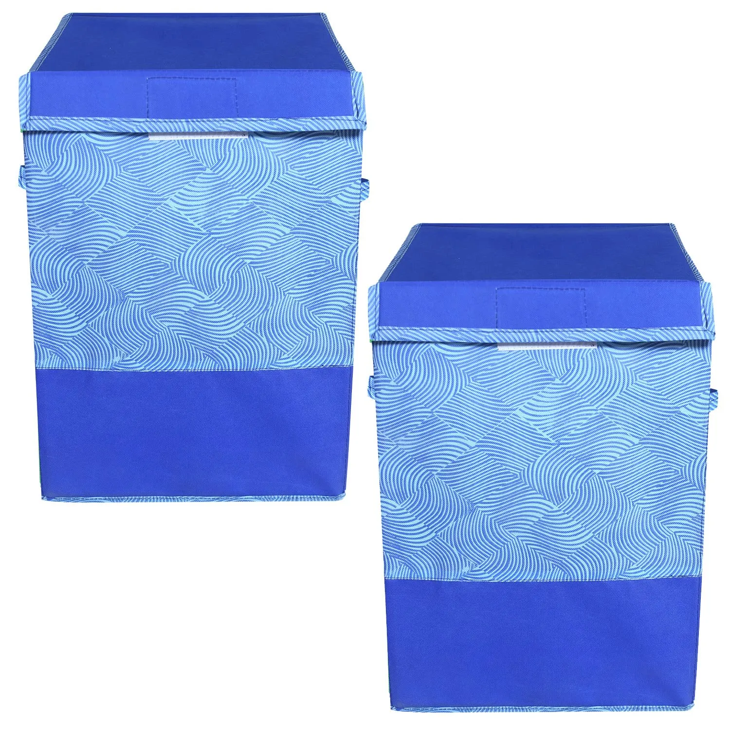 Kuber Industries Multiuses Leheriya Print Non-Woven Laundry Basket, Clothes Hamper For Laundry Closet, Bedroom, Bathroom With Lid & Handles Pack of 2 (Blue)