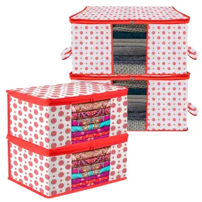 Kuber Industries Saree Cover & Underbed Stoarge Bag Set | 2 Pieces Saree & 2 Pieces Underbed Storage Bag Combo Set | Zipper Closure & Handle | Dot-Design | Set of 4 | Red