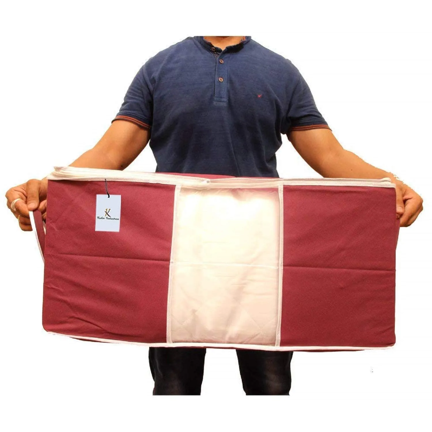 Kuber Industries Underbed Storage Bag, Storage Organiser, Blanket Cover Set of 4 - Maroon, Extra Large Size-CTKTC14142