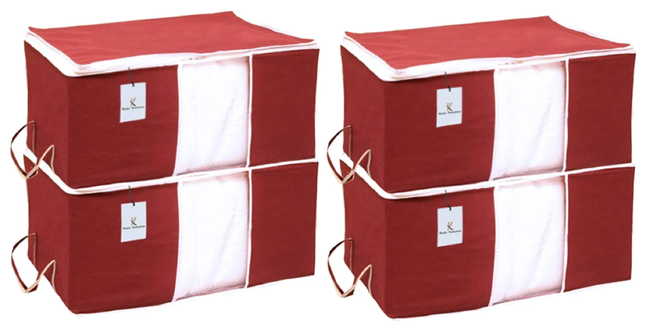 Kuber Industries Underbed Storage Bag, Storage Organiser, Blanket Cover Set of 4 - Maroon, Extra Large Size-CTKTC14142