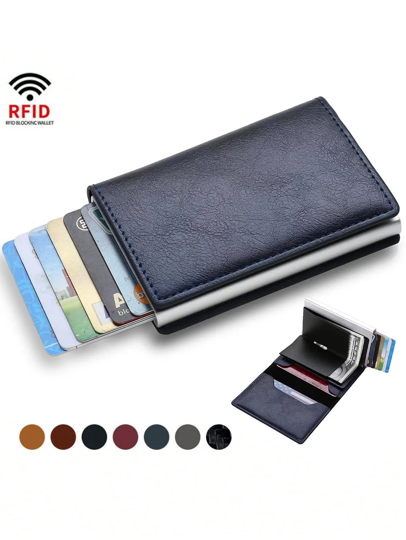 Leather & Metal RFID Blocking Card Holder Wallet, Credit Card Case, Father's Day Gift, Birthday Gift