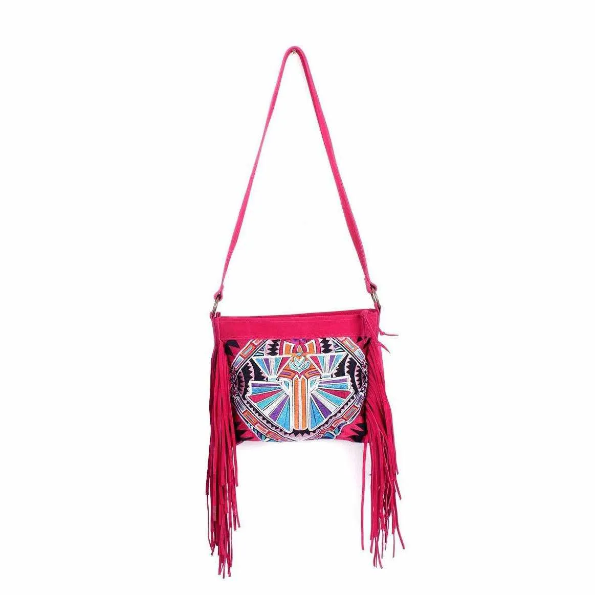 Leather Fringe Embroidered Crossbody Bag - Thailand