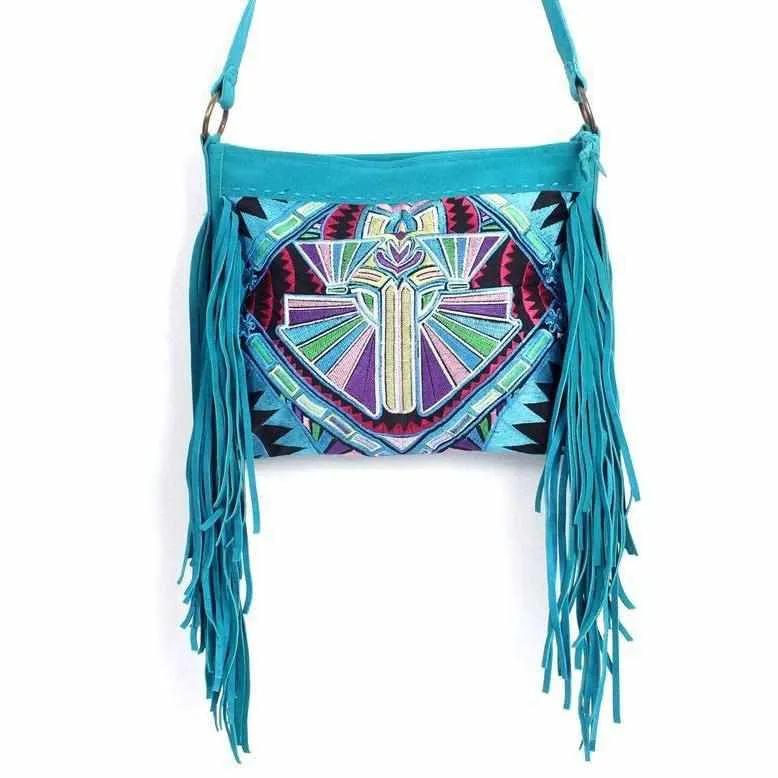 Leather Fringe Embroidered Crossbody Bag - Thailand