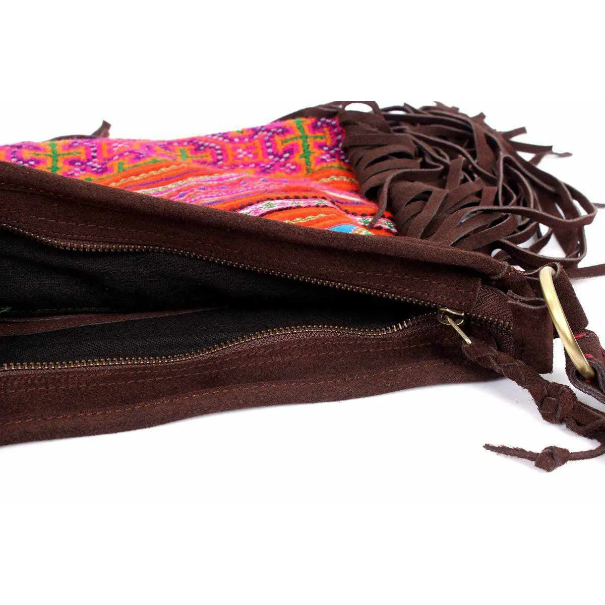 Leather Fringe Embroidered Crossbody Bag - Thailand