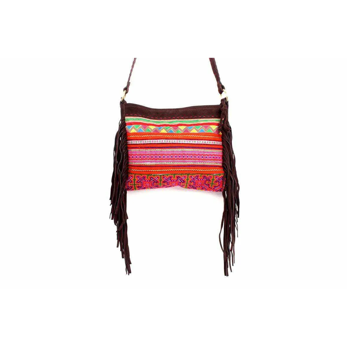 Leather Fringe Embroidered Crossbody Bag - Thailand