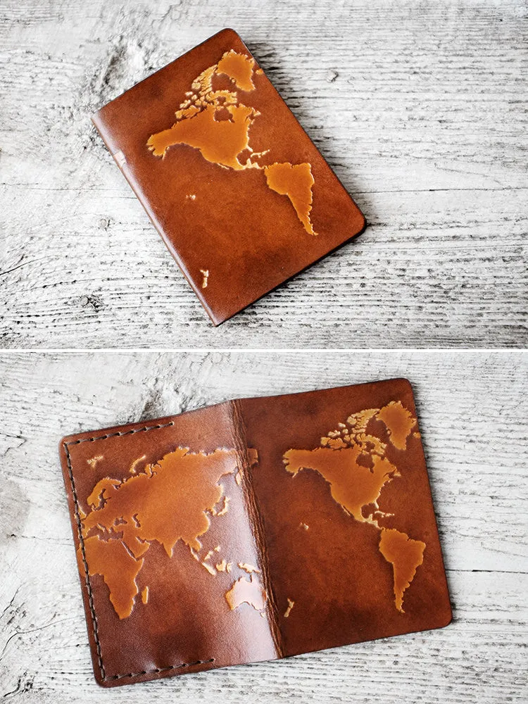 Leather World Map Passport Cover