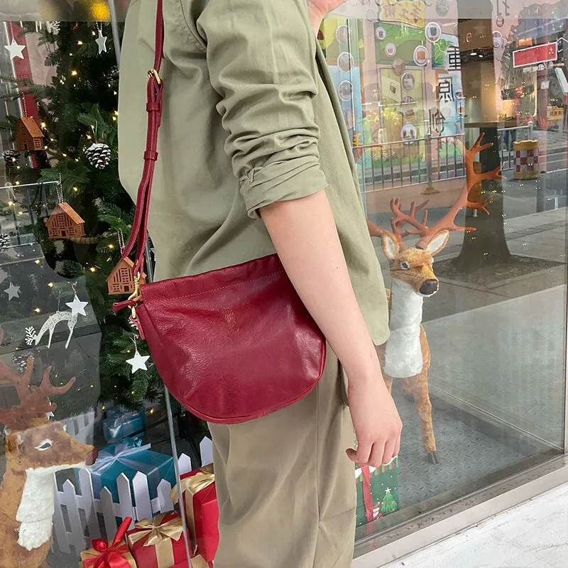 Literary Design Vegetable Tanned Leather Shell Bag Women's Crossbody Bag