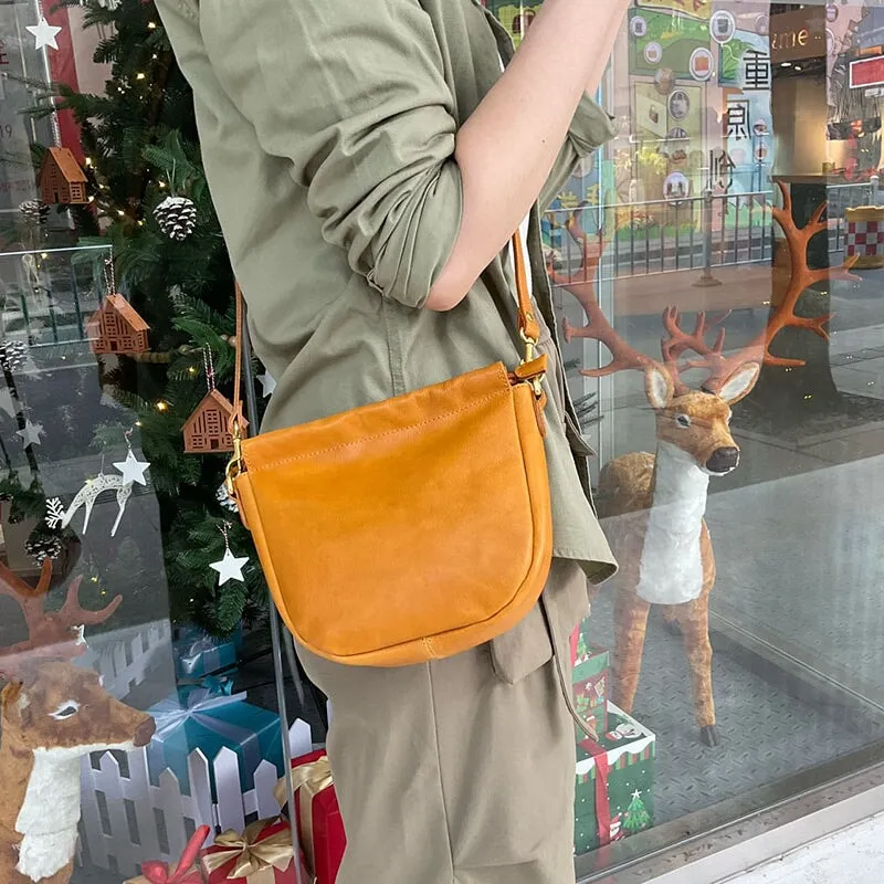 Literary Design Vegetable Tanned Leather Shell Bag Women's Crossbody Bag