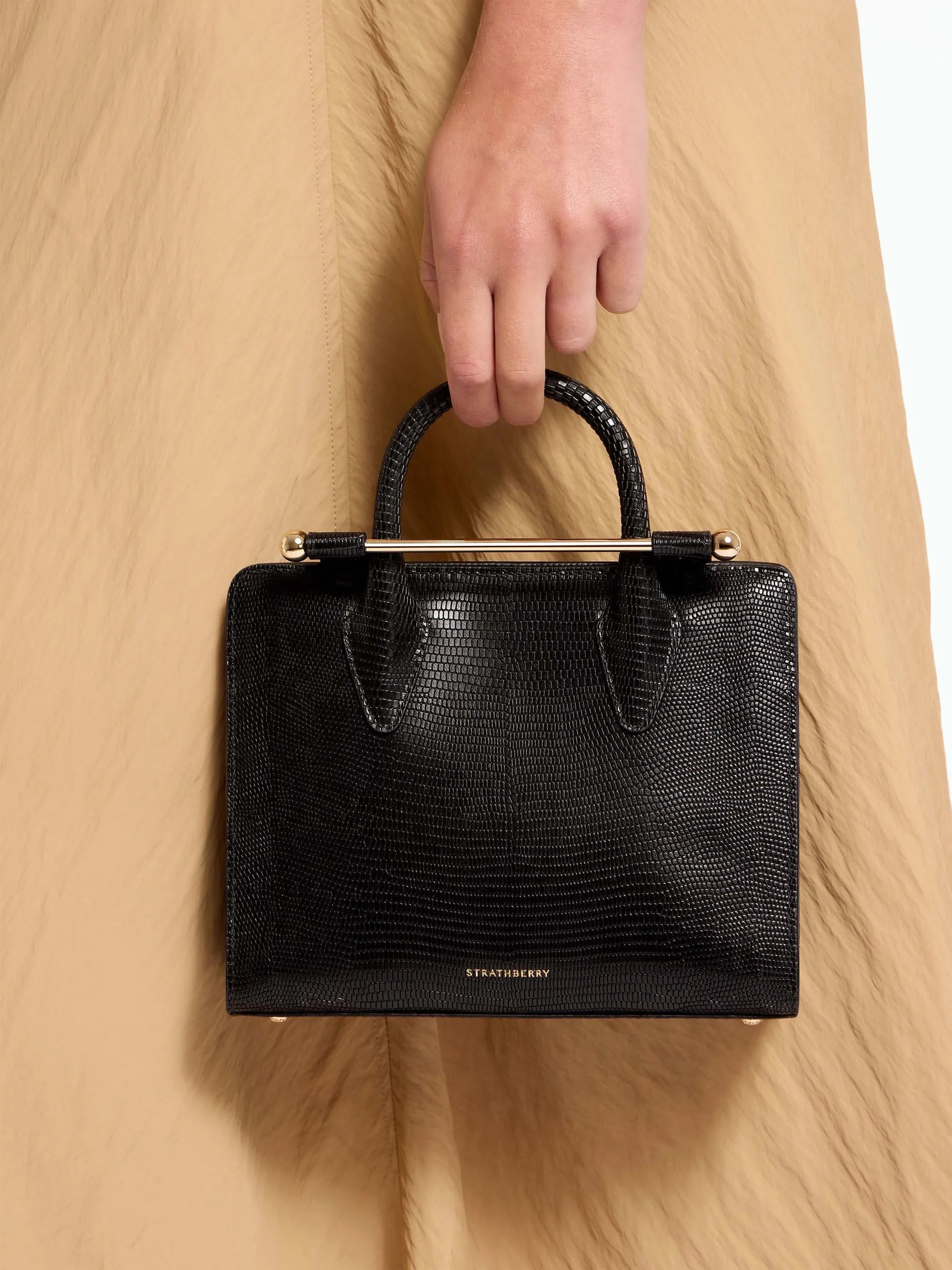 Lizard-embossed leather black The Strathberry mini tote