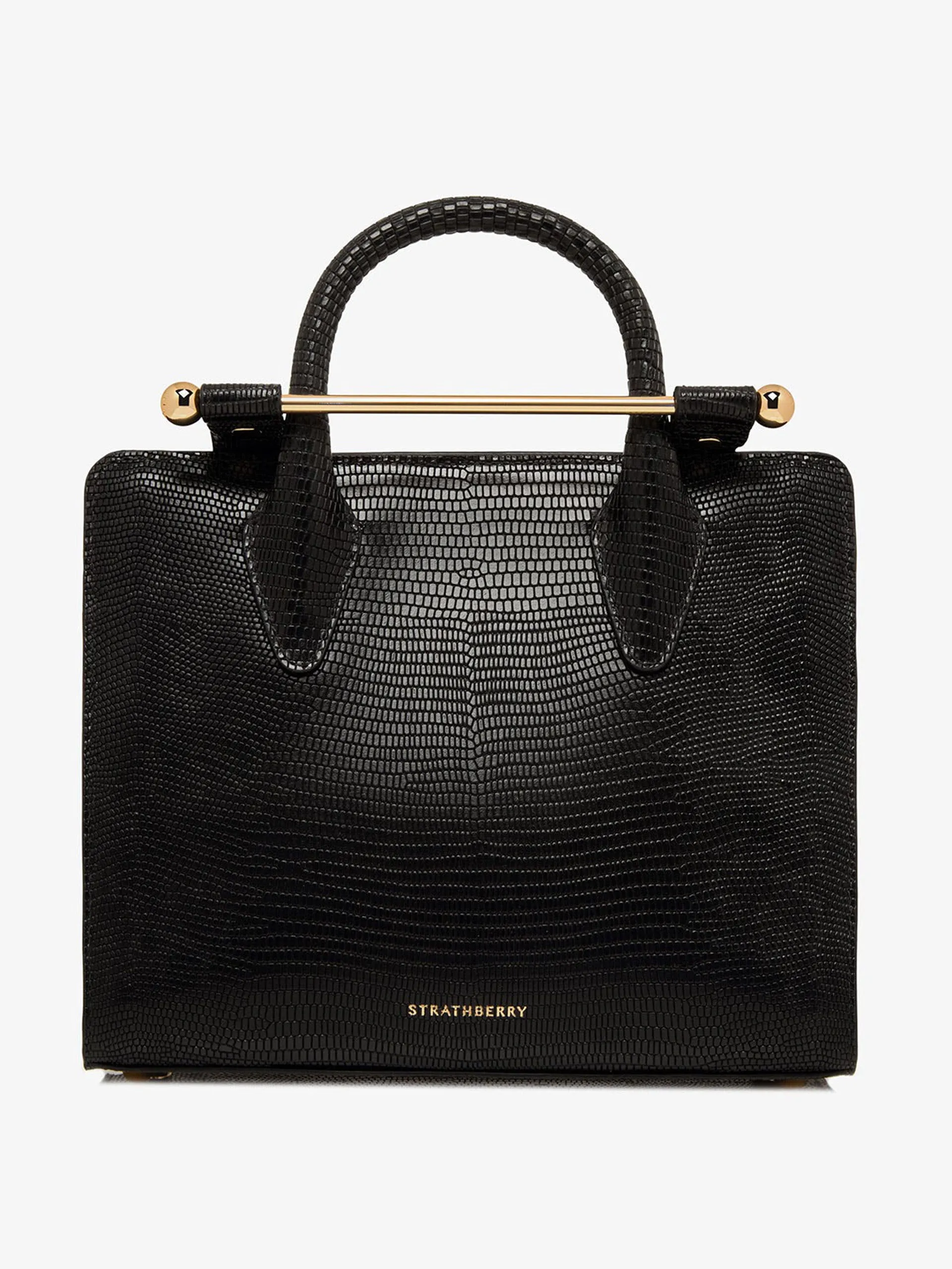 Lizard-embossed leather black The Strathberry mini tote