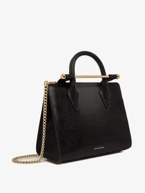 Lizard-embossed leather black The Strathberry mini tote