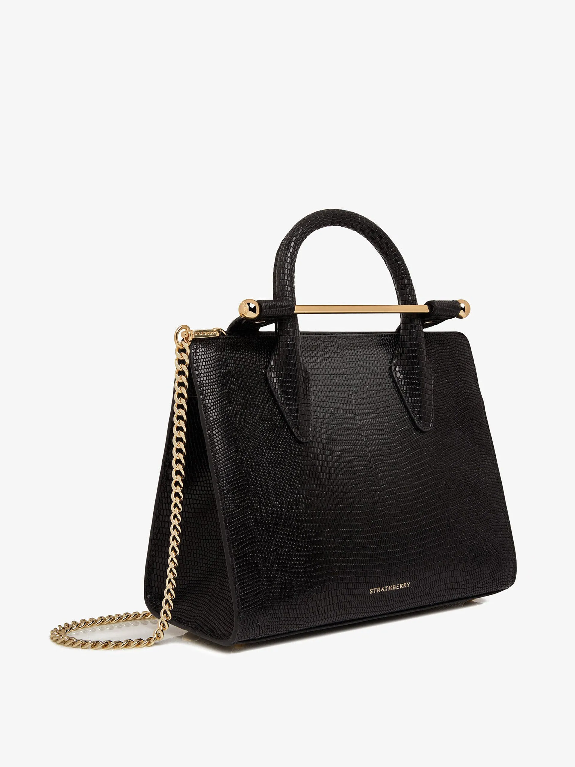 Lizard-embossed leather black The Strathberry mini tote