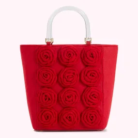 LULU RED LIFE IS A BAG OF ROSES BIBI TOTE