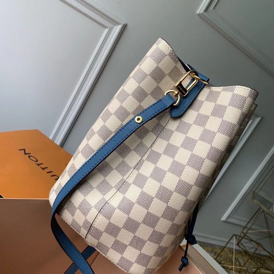 LV NeoNoe MM Bucket Bag Damier Azur Canvas Bleuet Blue For Women,  Shoulder And Crossbody Bags 10.2in/26cm LV N40153