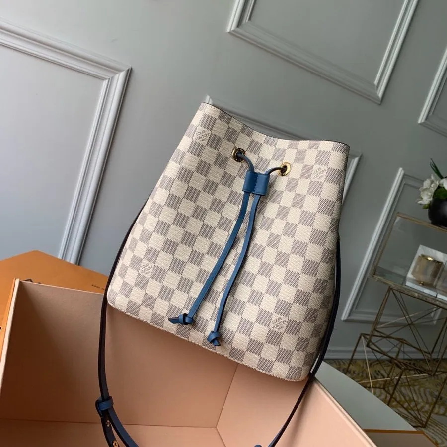 LV NeoNoe MM Bucket Bag Damier Azur Canvas Bleuet Blue For Women,  Shoulder And Crossbody Bags 10.2in/26cm LV N40153