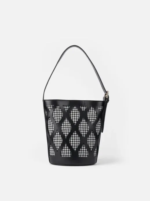 MC2 Saint Barth Bucket Bag Alexandra with Pied de Poule Print | Black