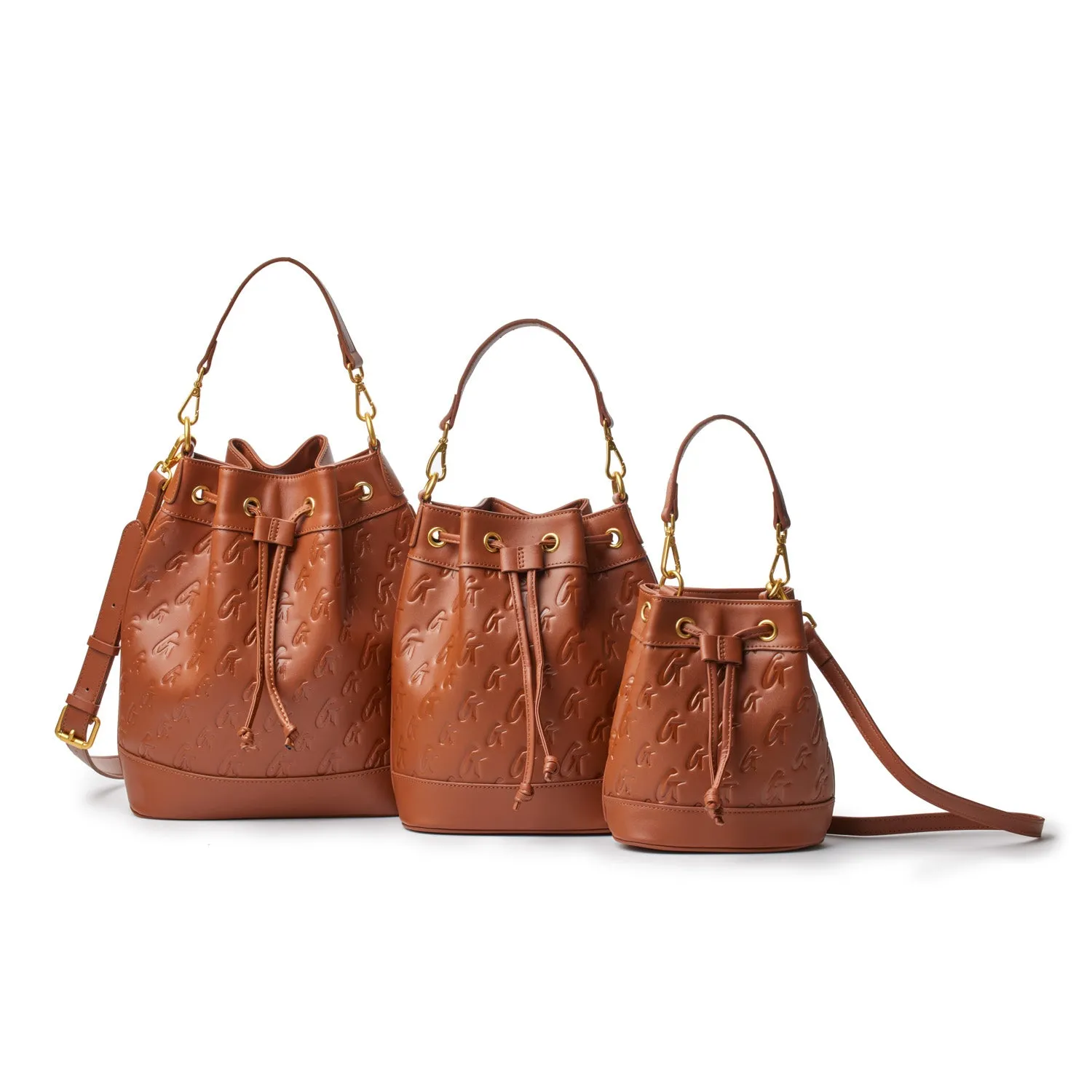 MEDIUM MONOGRAM BUCKET BAG - BROWN