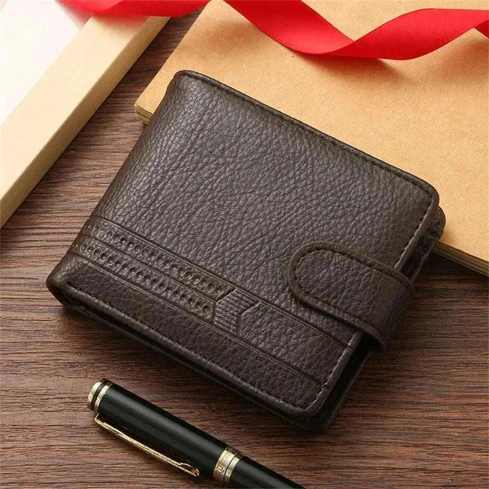 Men Short Bifold PU Leather Male Wallet - Compact Design - MCW011